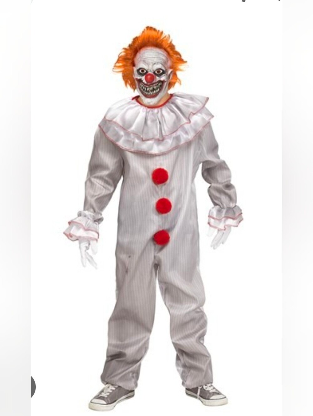 Creepy Clown Kids Costume in White with Red Accents